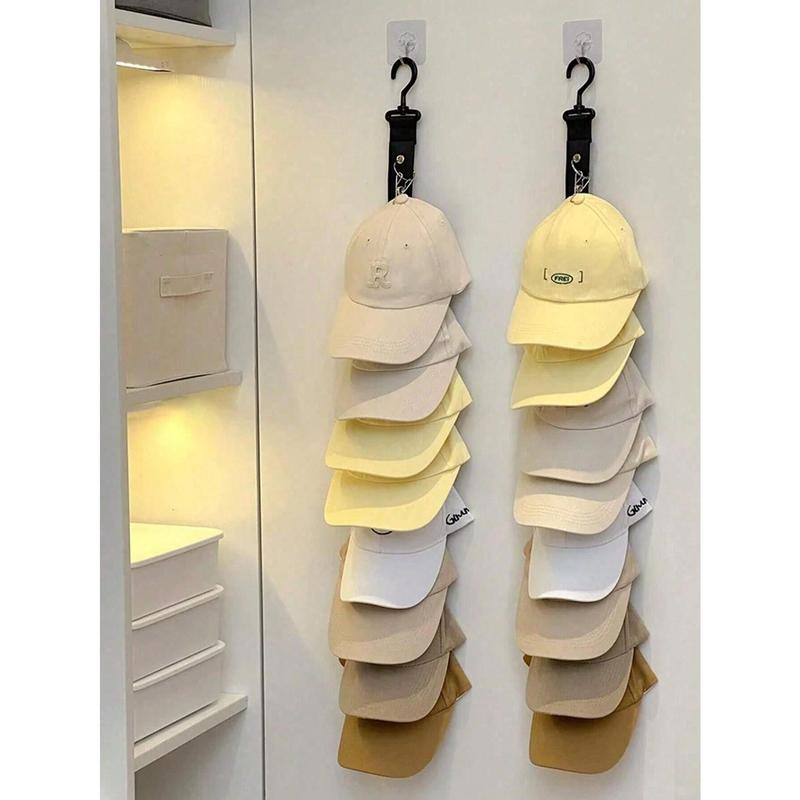 A Multi-Colored Hat Storage Organizer For Men And Women, Hanging Rack With Multiple Clips And Hooks For Closets And Cabinet Doors Hangers