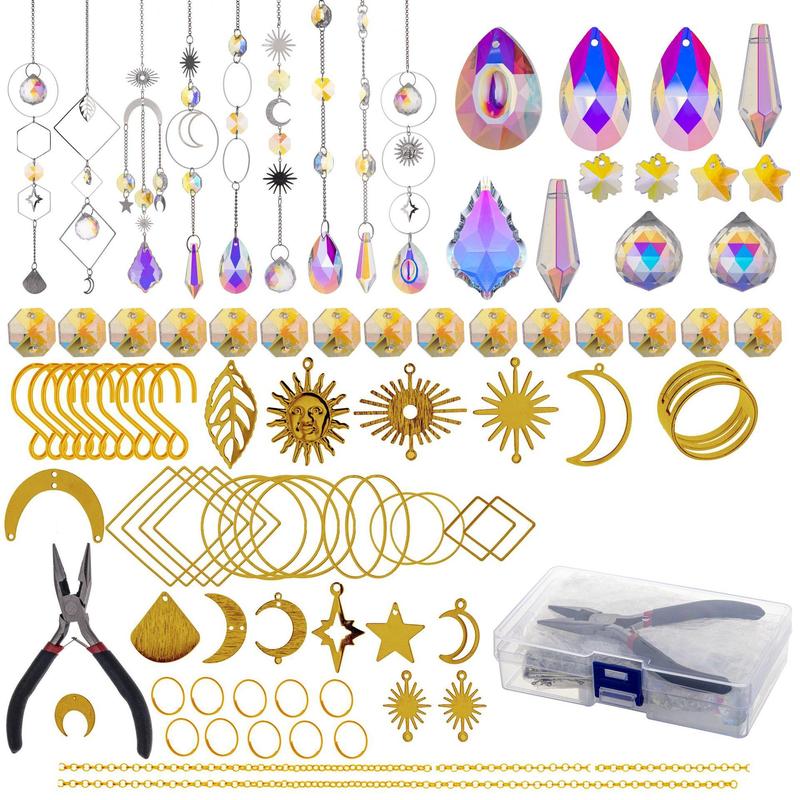 DIY Sun Catcher Kit, 1 Set Including Crystal Prism Pendant & Beading Wire & Chain & Hook, Decorative Hanging Decor for Window & Garden & Festival Decoration