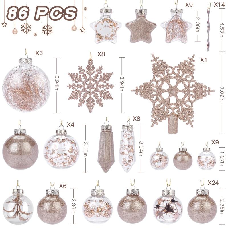 SHareconn 86-Piece Christmas Ornaments Set, Shatterproof Clear Plastic Baubles in a Classic Design, Holiday Wedding Decoration