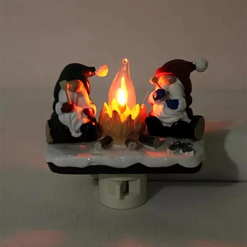 Gnome & Campfire Design Night Light, 1 Count Flameless Christmas Night Candle, Decorative Light for Home Party Festival, Home Decor