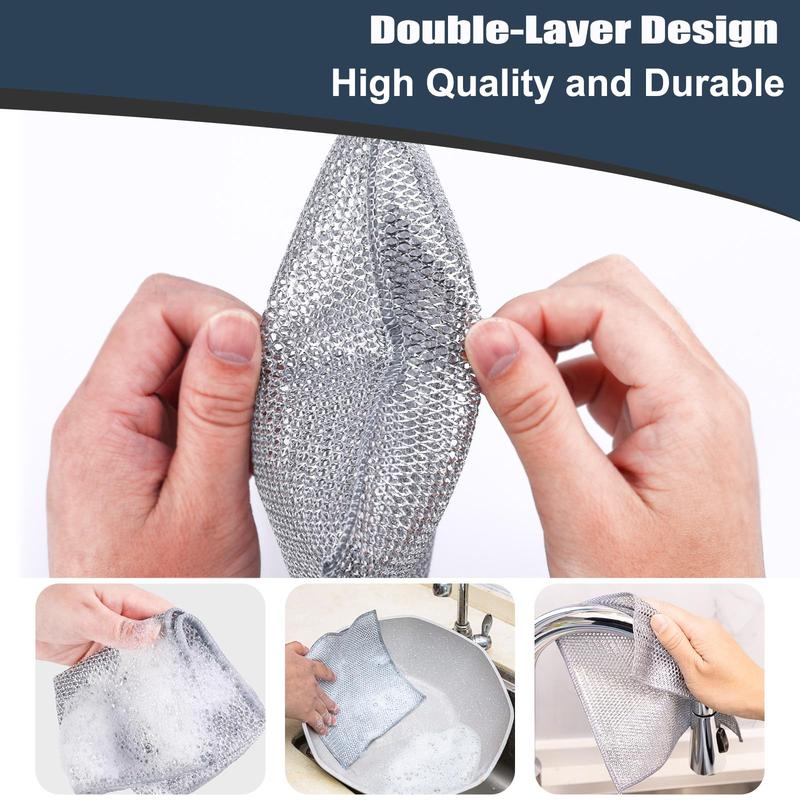 New Upgrade Steel Wire Dishcloth, Double-Layer Steel Wire Cleaning Cloth,Powerful Cleaning Non-Scratch Wire Dishcloth Rag for Cookware, Sinks, Dishes, Stove Tops Kitchen Traditional