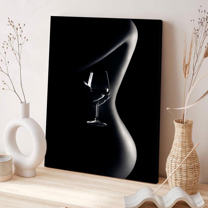 Women & Wine Glass Pattern Canvas Painting Framed, 1 Count Modern Aesthetic Art Wall Decor, Wall Art for Home Living Room Office Gallery Decor