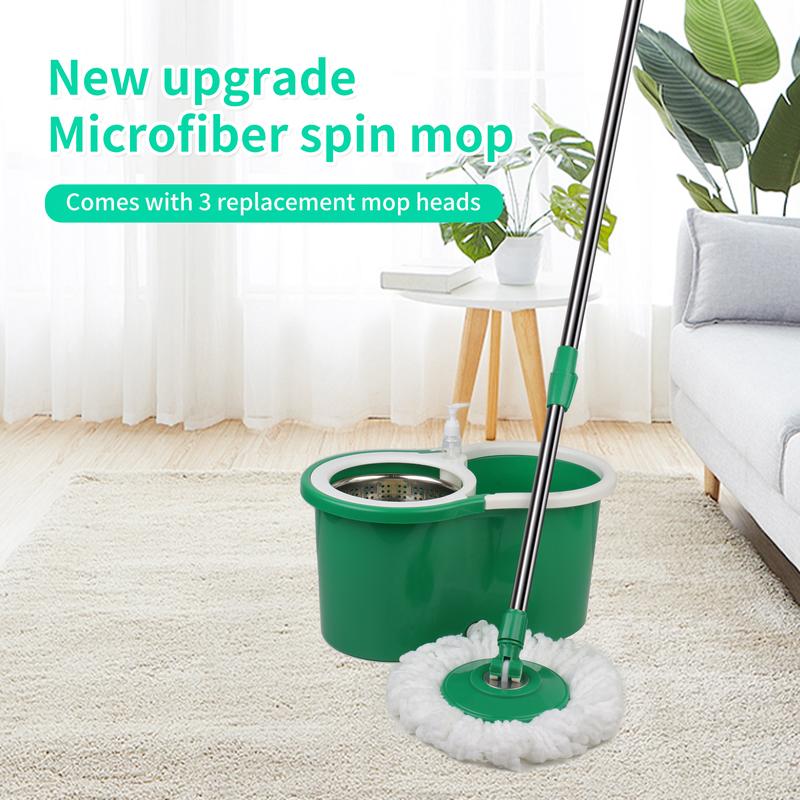 Colorful 360 Spin Mop Bucket Set with 3pcs Microfiber Replacement Heads for Home Cleaning Stainless Steel and PP Material Adjustable Handle Pet