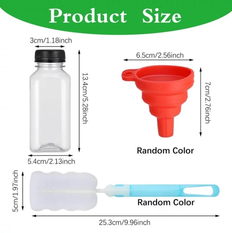 16Pcs 8oz Plastic Empty Juice Bottles with Lids, Reusable with Funnel and Brush, Clear Containers with Black Tamper Evident Caps