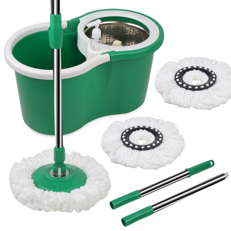 Colorful 360 Spin Mop Bucket Set with 3pcs Microfiber Replacement Heads for Home Cleaning Stainless Steel and PP Material Adjustable Handle Pet