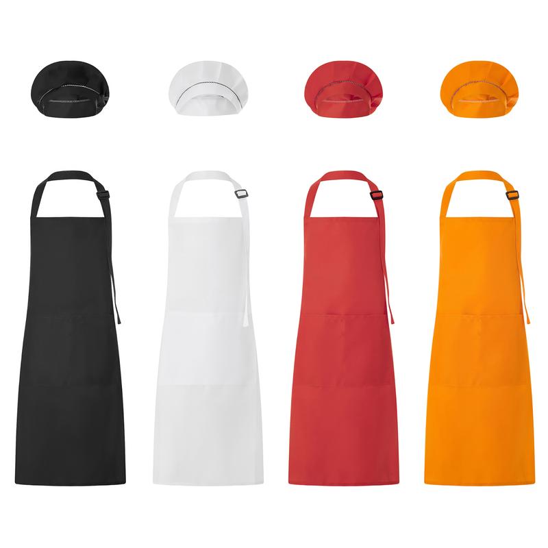 Child Craft Apron and Hat Set Solid Color Front Pocket Bib Apron + Elastic Band Cooking Cap