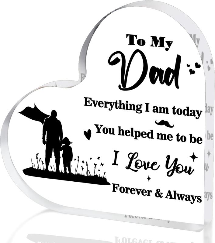 Gifts for Dad Gifts from Daughter - Engraved Acrylic Heart Piece with Heartwarming Words - Dad Birthday Gifts for Fathers