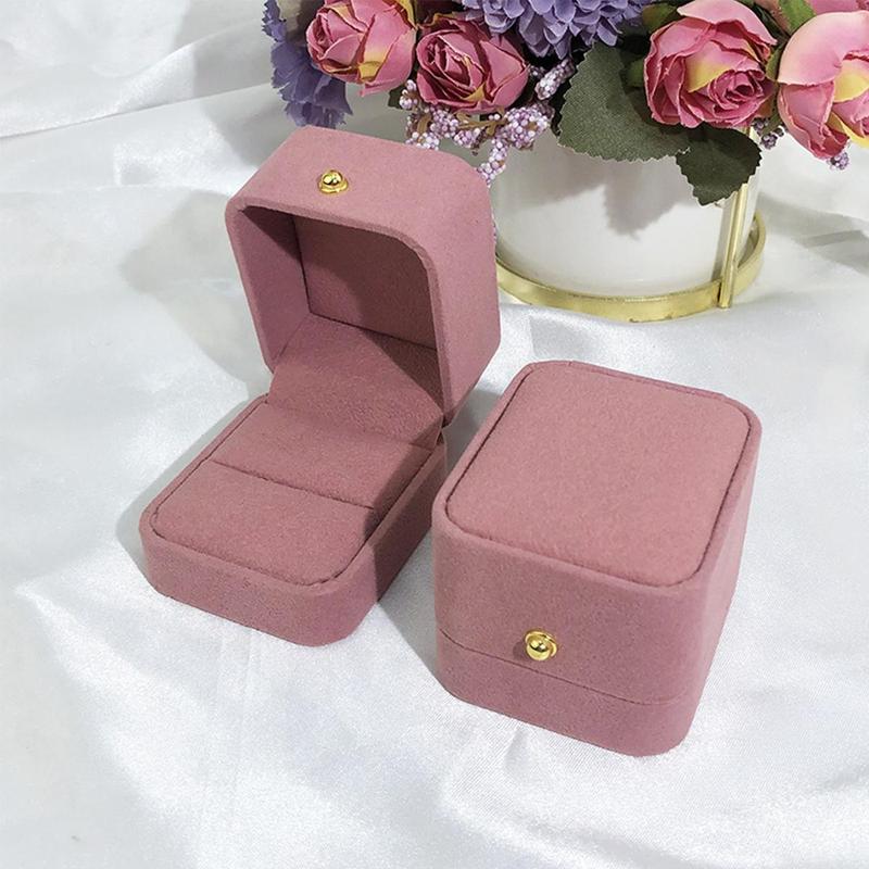 Pink Elegant Flock Fabric Jewelry Box, 1 Count Mini Jewelry Packaging Box with Lid, Jewelry Storage Organizer, Jewelry Organizer for Ring Earrings Necklace