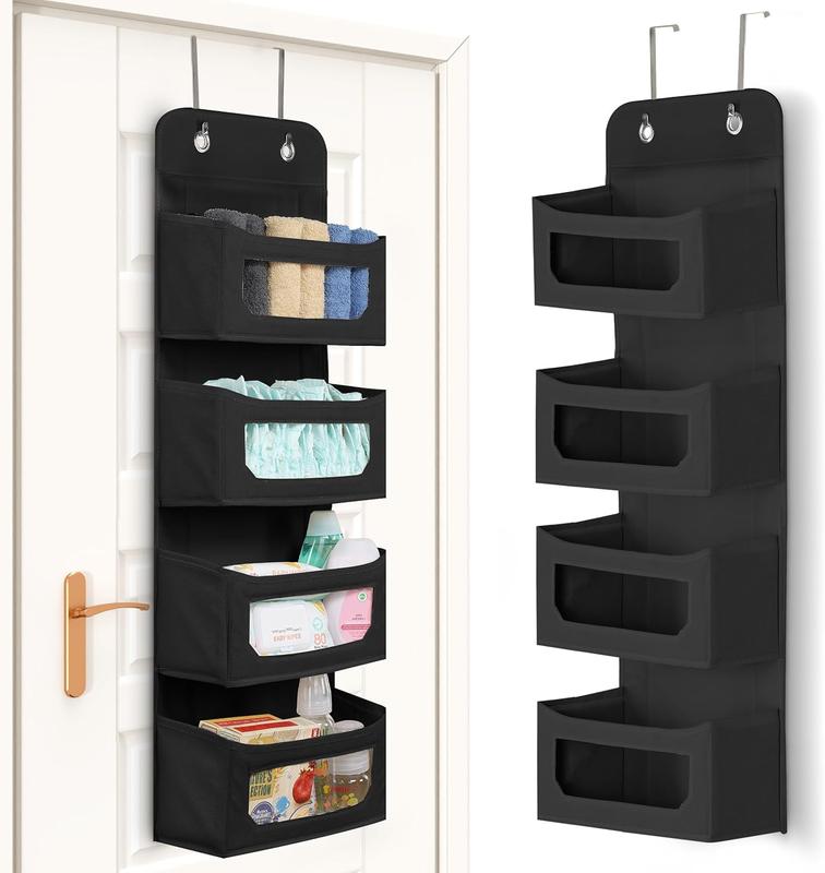 4 Shelves Hanging Closet Organizers and Storage Organizer for Closet, RV   Closet Door Organizers and Storage, Over The Door Organizer , Bedroom, Black (Pack of 1)