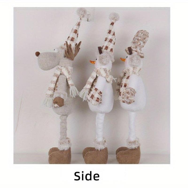 Christmas Snowman Reindeer Design Doll Ornament, 3 Counts set Cute Knitted Doll Decoration, Desktop Decoration for Home Living Room Bedroom