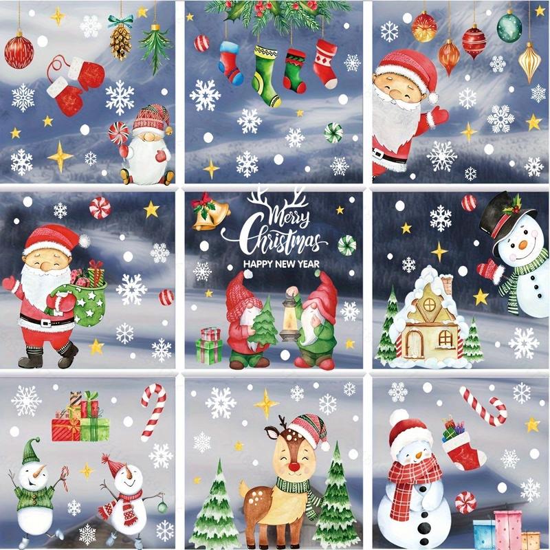 Christmas Themed Window Clings, 10 Sheets set Cartoon Pattern Window Decals, Winter Window Glass Decor for Home Party Holiday