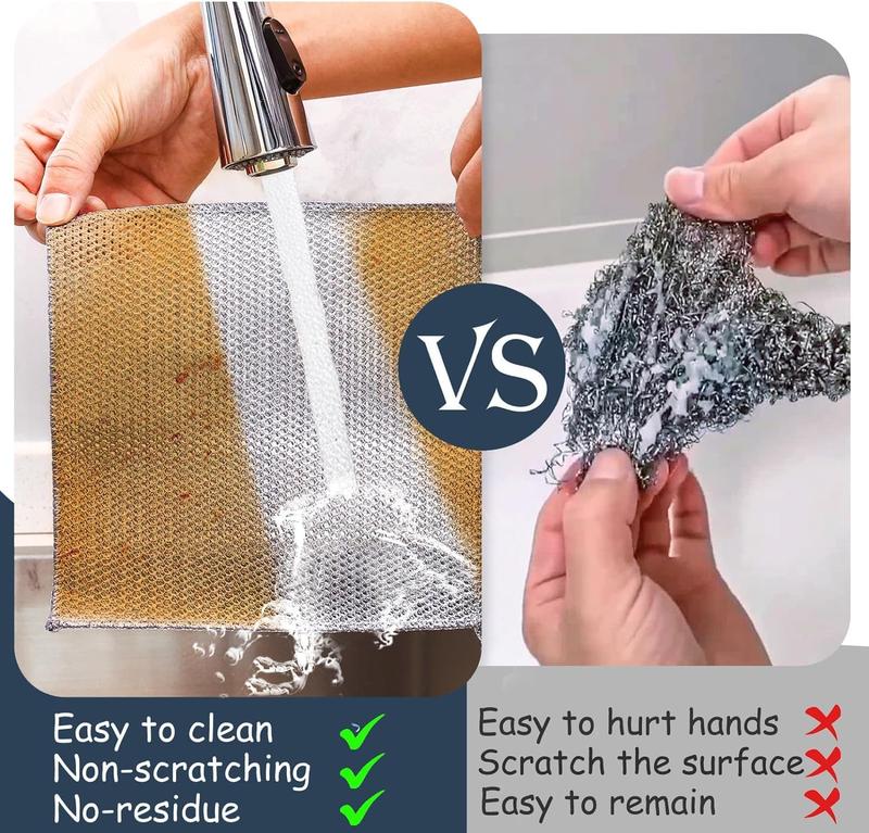 New Upgrade Steel Wire Dishcloth, Double-Layer Steel Wire Cleaning Cloth,Powerful Cleaning Non-Scratch Wire Dishcloth Rag for Cookware, Sinks, Dishes, Stove Tops Kitchen Traditional