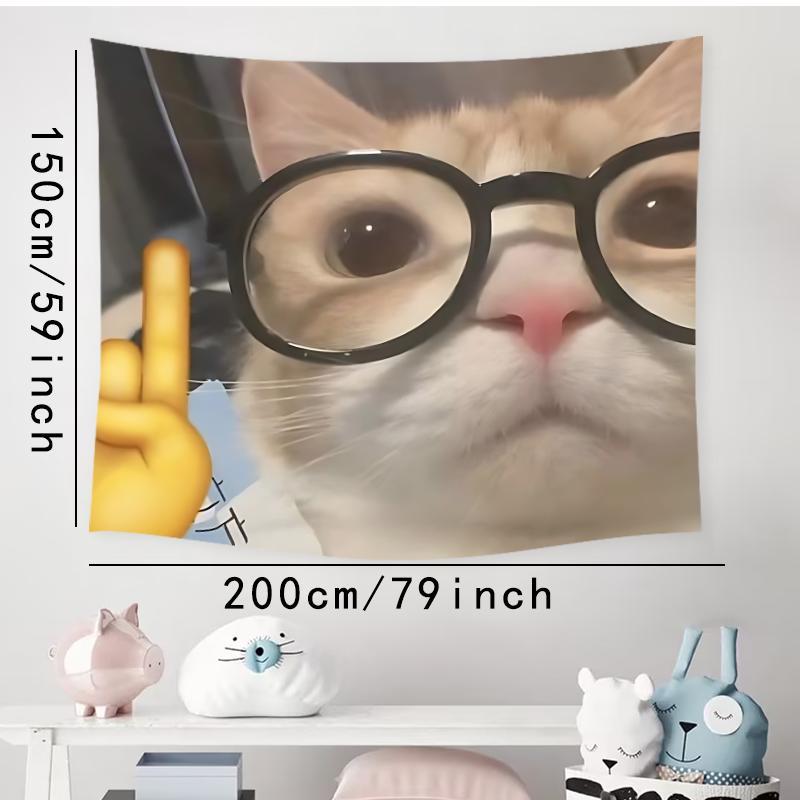 Cute Cat Pattern Tapestry, 1 Count Creative Glasses Cat Pattern Wall Hanging Tapestry, Wall Art for Home Living Room Bedroom Dorm Decor