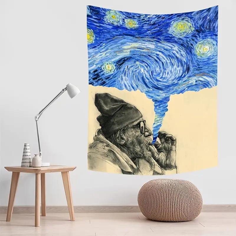 Elder & Starry Sky Pattern Tapestry, 1 Count Modern Artwork Decorative Hanging Blanket, Wall Decor For Home Living Room Bedroom Office