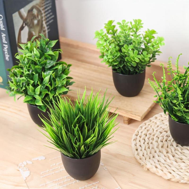 Artificial Potted Plant, 4 Counts set Fake Potted Plant, Faux Decorative Indoor Plant for Home Office Desktop Decor, Home Decor Supplies