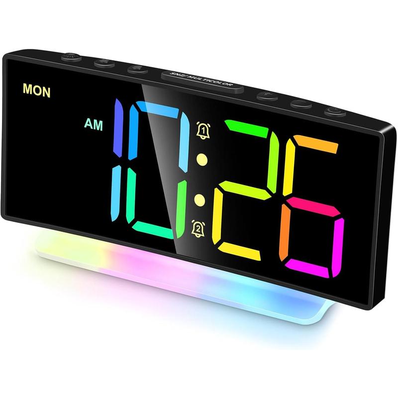 Extra Loud Alarm Clock for Heavy Sleepers Adults,Teens,Rainbow Clock for Bedrooms,Small Smart Bedside Digital Clock with Large Display,7 Color Night Light,12 24h(Black+Dynamic) Decor