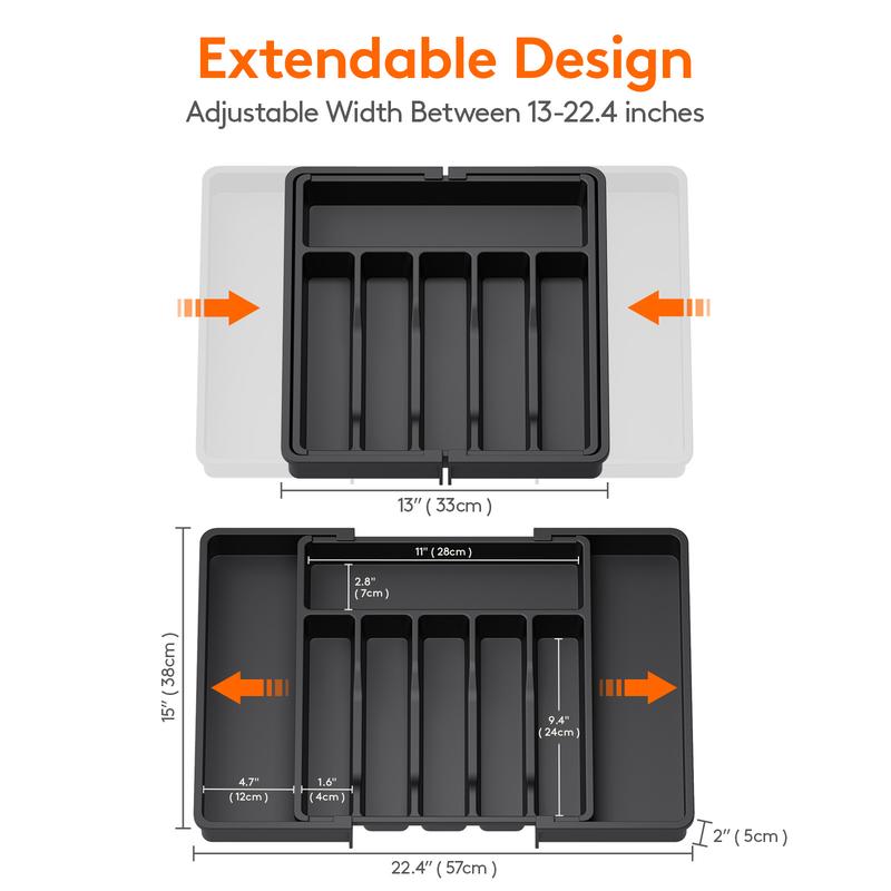 Lifewit 8 Compartments Expandable Silverware Drawer Organizer for Kitchen Drawers - Tableware, BPA-Free PP Material Boxes