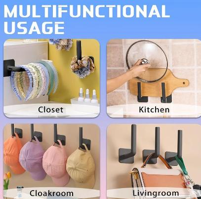 Wall Mounted Hat Storage Hook, 4 Counts Self Adhesive Hat Holder, Multifunctional Home Organizer for Entryway, Bathroom, Bedroom display rack