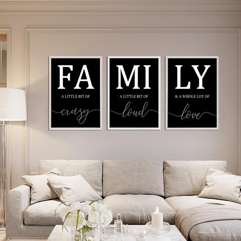 Family Letter Pattern Unframed Painting, 3 Counts set Minimalist Wall Art Poster, Wall Decor for Home Living Room Bedroom Dormitory