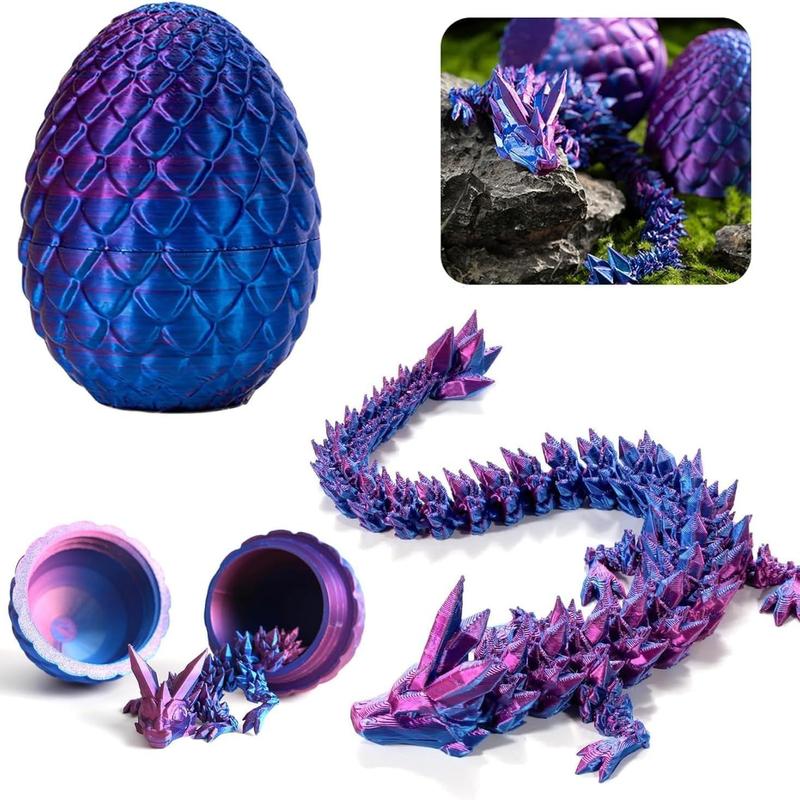 Room Decor 3D Printing Dragon Design Easter Decorations, 1 2 Counts Easter Basket Stuffers Dragon Ornaments with Dragon Egg Set, Summer Decor 2024 Decoration, Halloween Decor