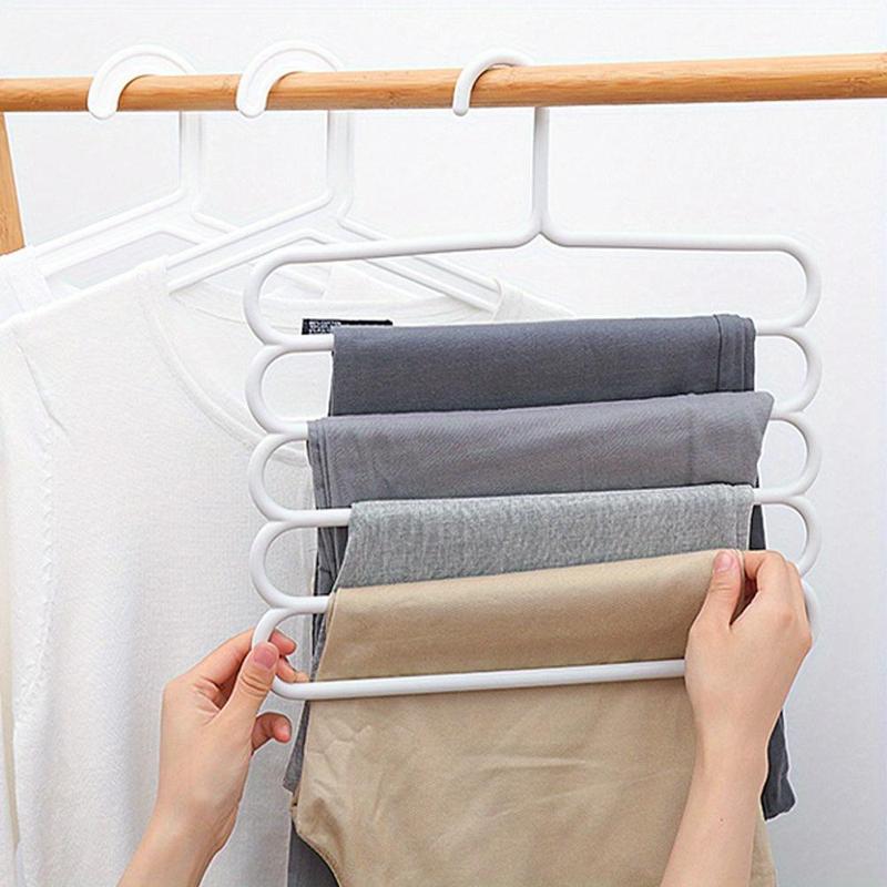 5 Layer Pants Hanger, 1 3 Counts Space Saving Durable Plastic Pants Hanger, Wardrobe Organizer for Jeans, Pants, Skirts and Scarves