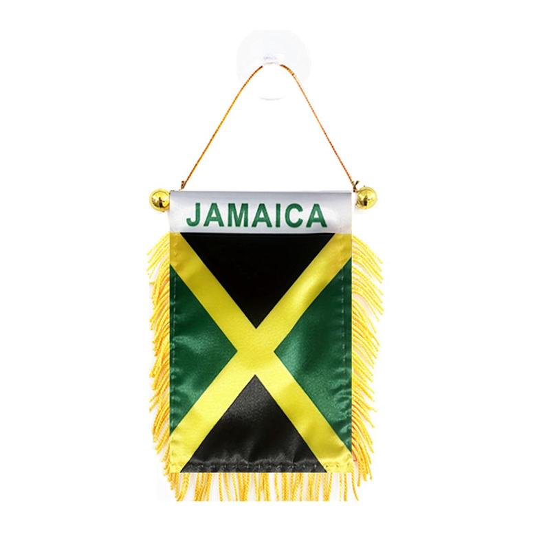 Jamaica Window Hanging Flag, Mini Flag Banner, Car Rearview Mirror Decor, Fringed Hanging Flag with Suction Cup