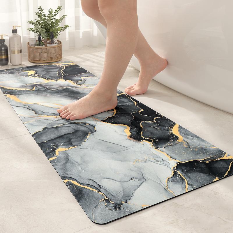 Anti-skip Bath Rugs Quick Dry-Non Slip, Ultra Thin, Fast Drying, Marble Bathroom Rug Small Bath Rug Bath Mats for Shower Super Absorbent Bathroom Runner Long Bathmat Leather Brush