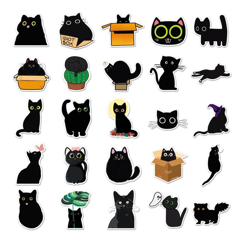 50pcs Cartoon Cat Series Graffiti Sticker, Waterproof Decoration Sticker For DIY, DIY Decorative Decal For Laptops Smartphones Suitcase, Bedroom Decor