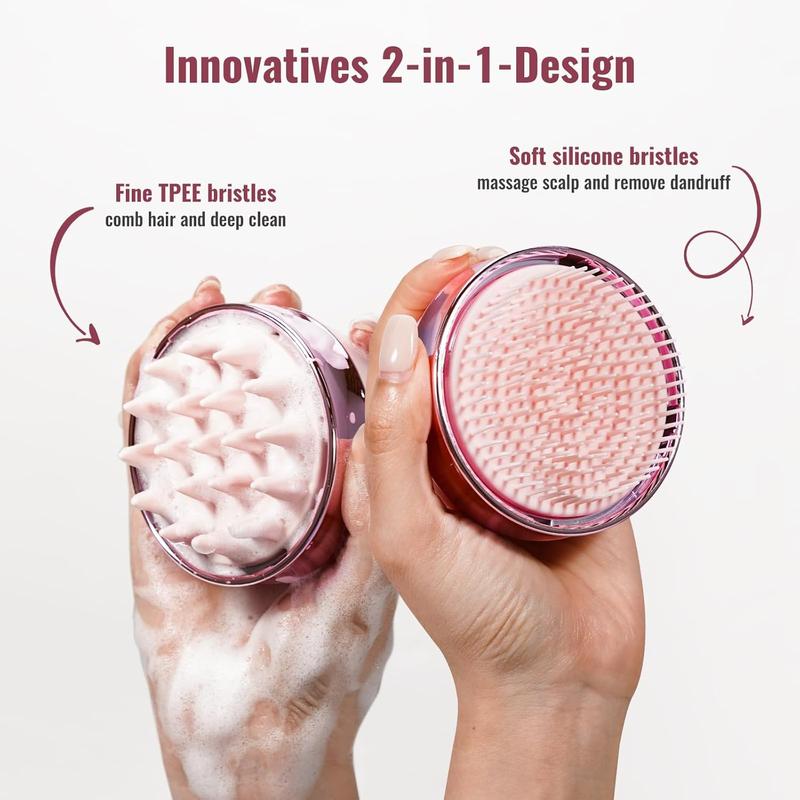 2-in-1 Scalp Massager Shampoo Brush, SHINLEA Scalp Scrubber for Hair Growth & Dandruff Removal, Hair Scrubber with Soft Silicone Bristles, Wet Dry Scalp Exfoliator for Scalp Care (Pink)