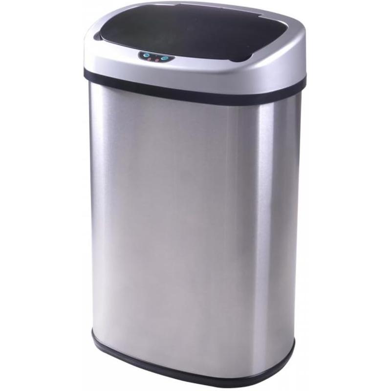 Kitchen Trash can for Bathroom Bedroom Home Office Automatic Touch Free Garbage bin with lid Brushed Stainless Steel Rectangular 13 Gallon   50L