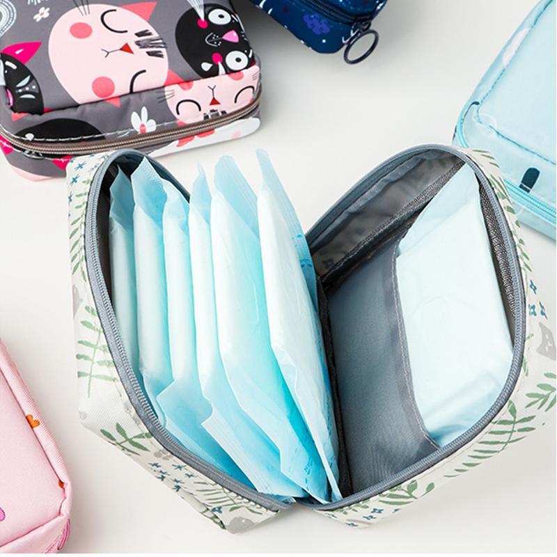 Sanitary Napkins Storage Bag, Portable Travel Sanitary Pads Organizer Bag, Zipper Tampon Storage Bag for Women Girls, Travel Organizer