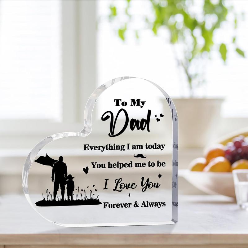 Gifts for Dad Gifts from Daughter - Engraved Acrylic Heart Piece with Heartwarming Words - Dad Birthday Gifts for Fathers