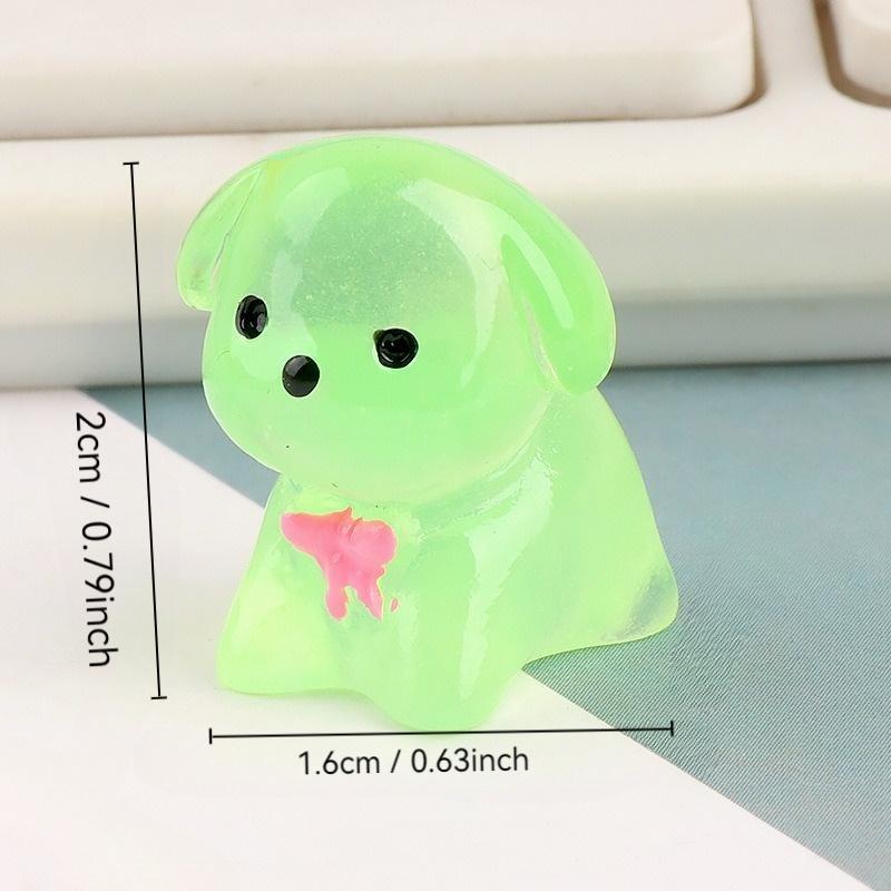 Cute Cartoon Mini Dog Shaped Resin Ornament, 6 Counts set Luminous Mini Animal Figurine, Home Decor for Living Room Bedroom Office