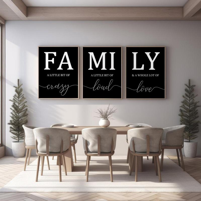 Family Letter Pattern Unframed Painting, 3 Counts set Minimalist Wall Art Poster, Wall Decor for Home Living Room Bedroom Dormitory