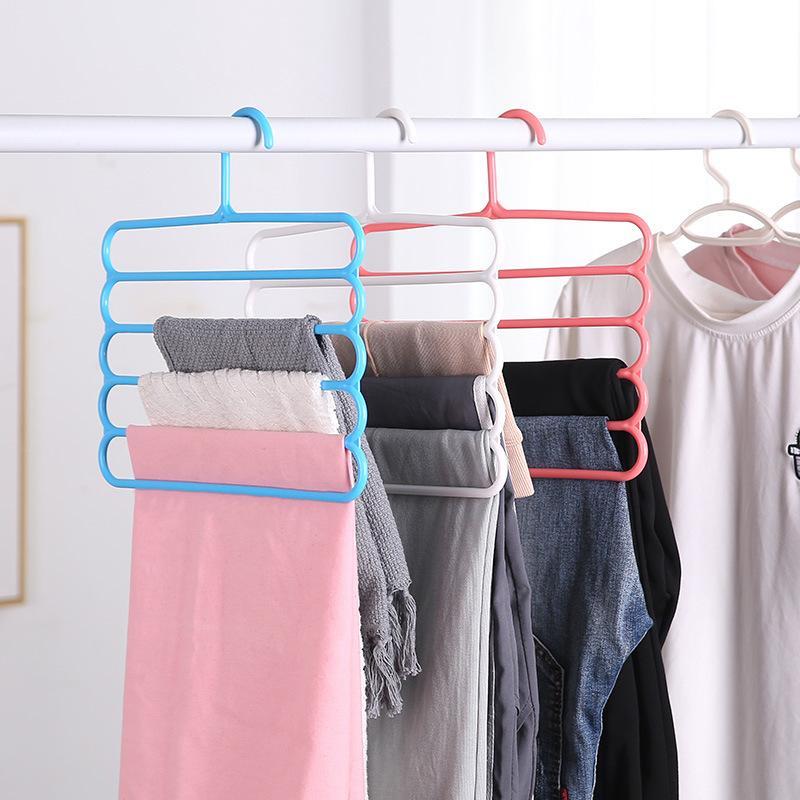 5 Layer Pants Hanger, 1 3 Counts Space Saving Durable Plastic Pants Hanger, Wardrobe Organizer for Jeans, Pants, Skirts and Scarves