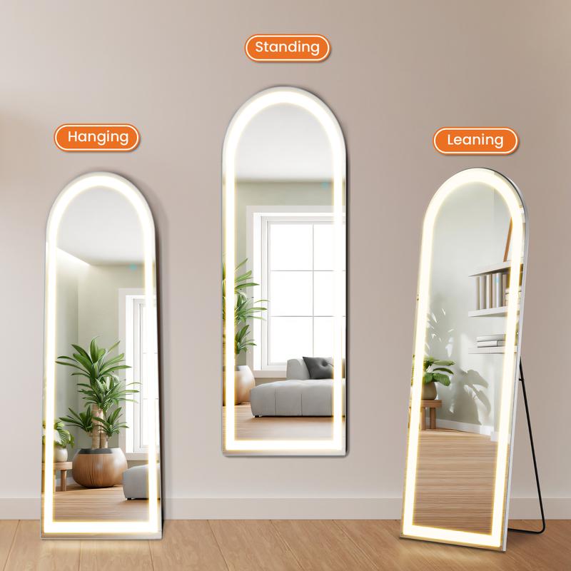 Sweet Furniture Mirror Full Length Standing Mirror with LED Lights, Lighted Floor Mirror with Stand, w Dimming & 3 Color Lighting, Wall Mirror Full Length Aluminum Alloy Thin Frame