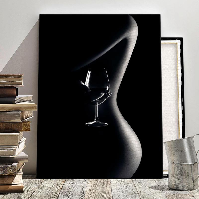 Women & Wine Glass Pattern Canvas Painting Framed, 1 Count Modern Aesthetic Art Wall Decor, Wall Art for Home Living Room Office Gallery Decor