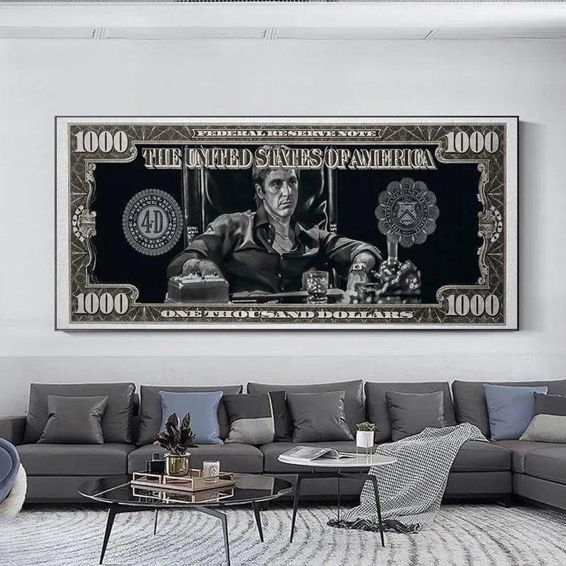 Tony Montana Scarface Classic Movie Money Painting Dollar Wall Art Living Room Home Decor Artwork