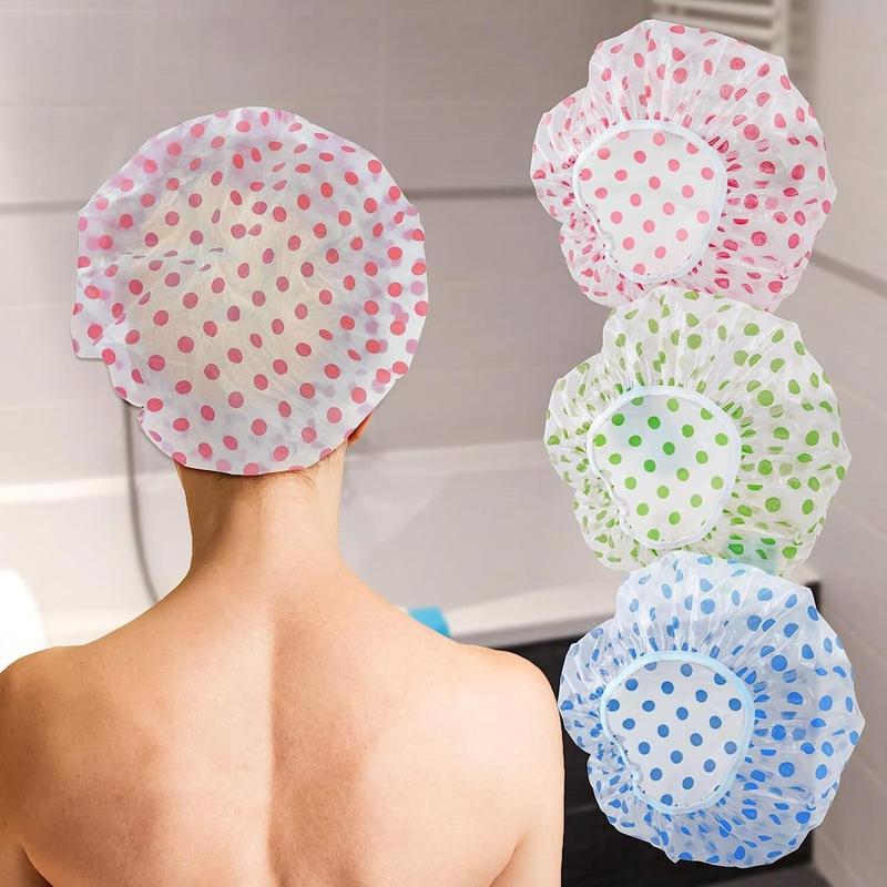 Dot Pattern Shower Cap, 3 Counts Waterproof Bathing Hair Hat, Bathing Hair Cover, Hair Protection Cap for Women & Girls, Bathroom Supplies