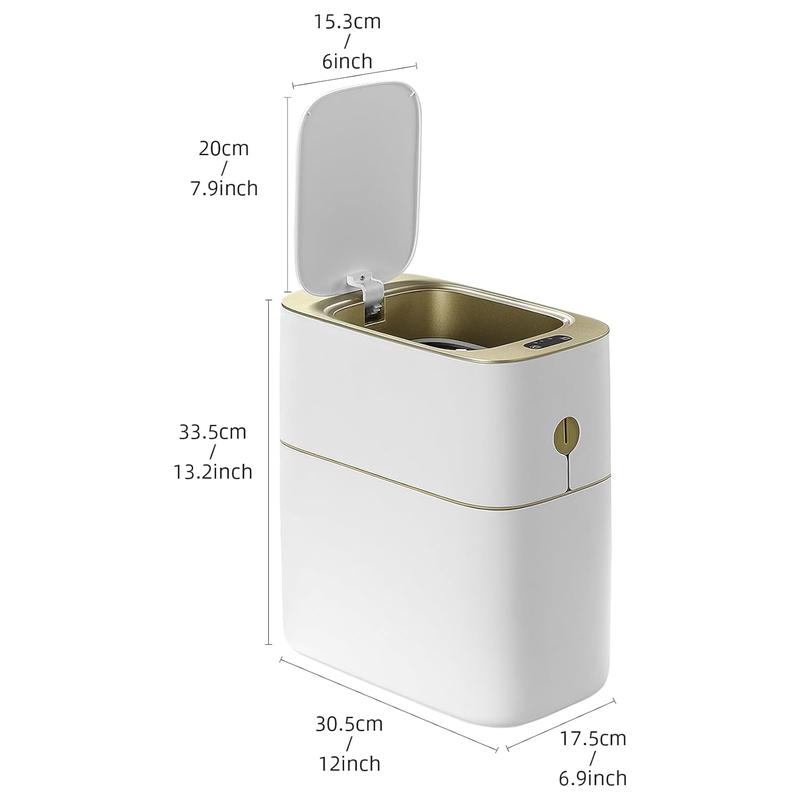 Bathroom Trash Can Automatic Touchless,Small Motion Sensor Trash Can with Lid,4 Gallon White- Narrow  Garbage Can,Boho Decorative Wastebasket for Bedroom,Home Office,Bathroom