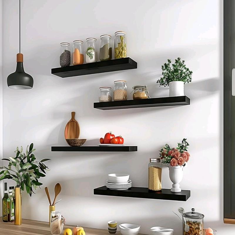 Wood Floating Shelves for Wall, Wooden Wall Shelves for Bedroom, Set of 6 Black 17 Inch