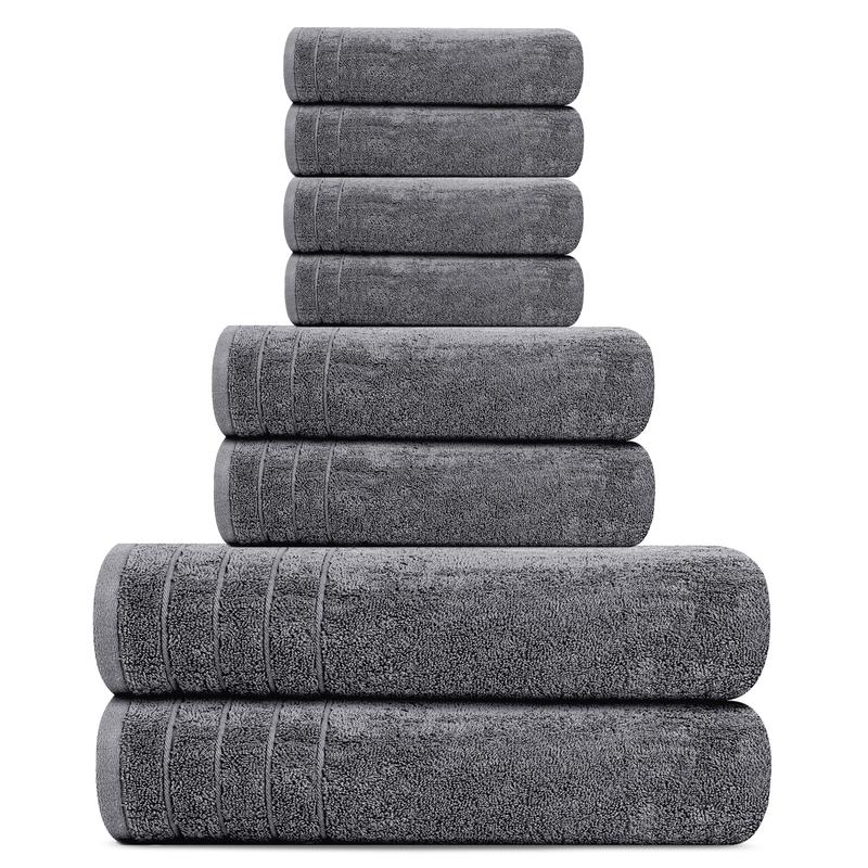 8-Piece Towel Set, 100% Cotton, Lighter Weight, Faster Drying, Super Absorbent, Perfect Bathroom Towel Set (Dark Gray) Hand Thick