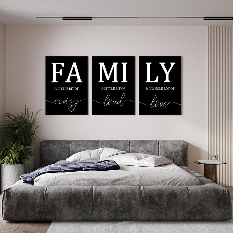 Family Letter Pattern Unframed Painting, 3 Counts set Minimalist Wall Art Poster, Wall Decor for Home Living Room Bedroom Dormitory