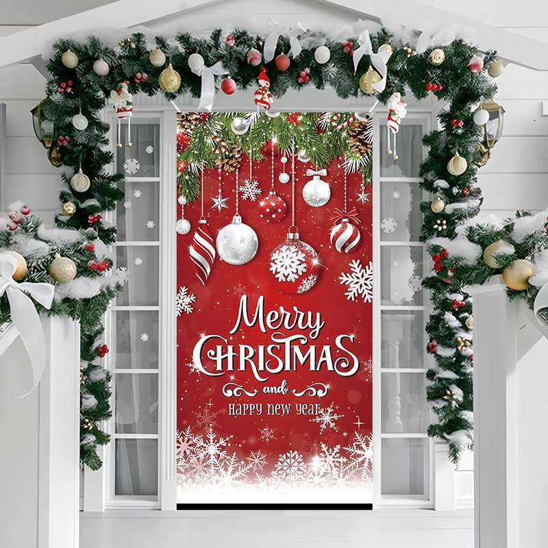 Merry Christmas Door Banner, 1 Count Xmas Themed Door Hanging Banner, Door Decoration for Home Living Room Bedroom