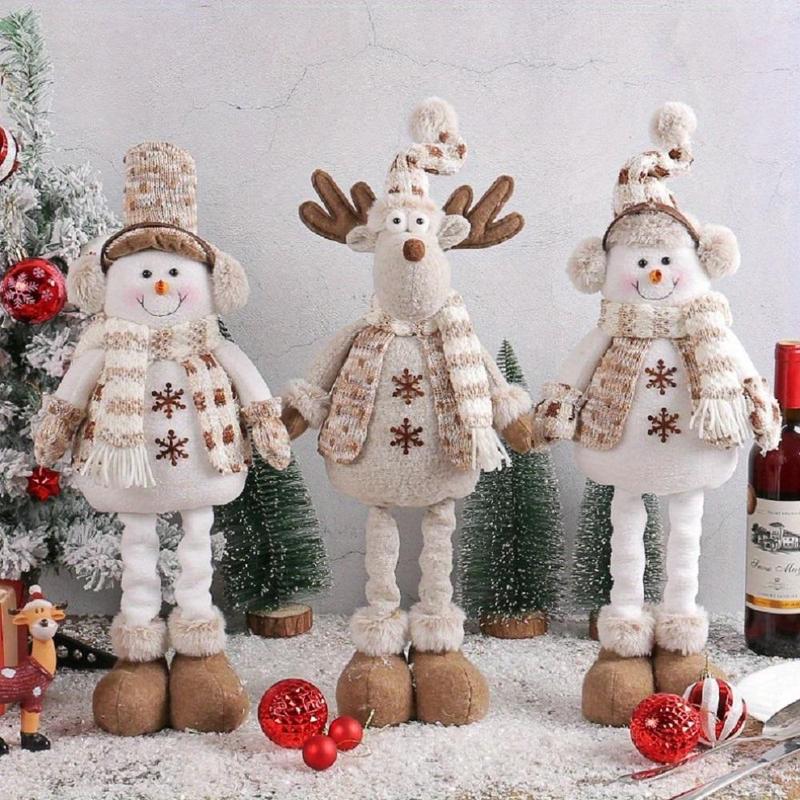 Christmas Snowman Reindeer Design Doll Ornament, 3 Counts set Cute Knitted Doll Decoration, Desktop Decoration for Home Living Room Bedroom