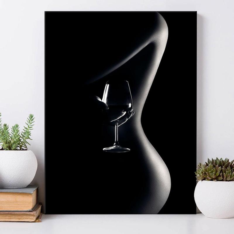 Women & Wine Glass Pattern Canvas Painting Framed, 1 Count Modern Aesthetic Art Wall Decor, Wall Art for Home Living Room Office Gallery Decor