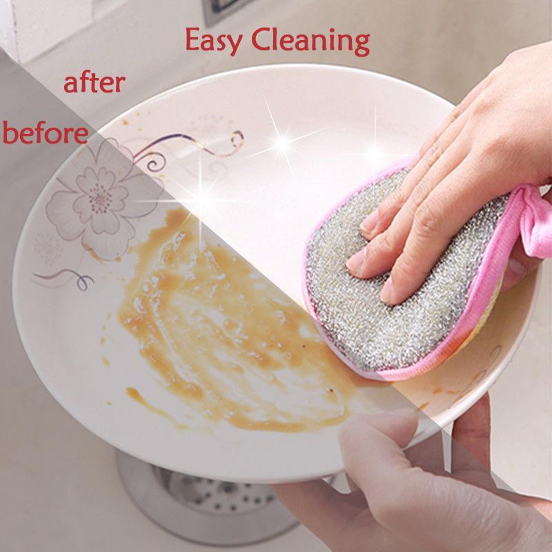 Double-sided Dishwashing Sponge, 3 Counts Scrubbing Pot Brush, Kitchen Dish Cloth, Household Dishcloth, Oil and Stain Removal Cleaning Cloth