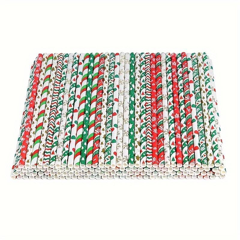 Disposable Paper Straws, 25 100pcs Random Color Christmas Themed Party Straws, Party Supplies for Home Kitchen Picnic Wedding