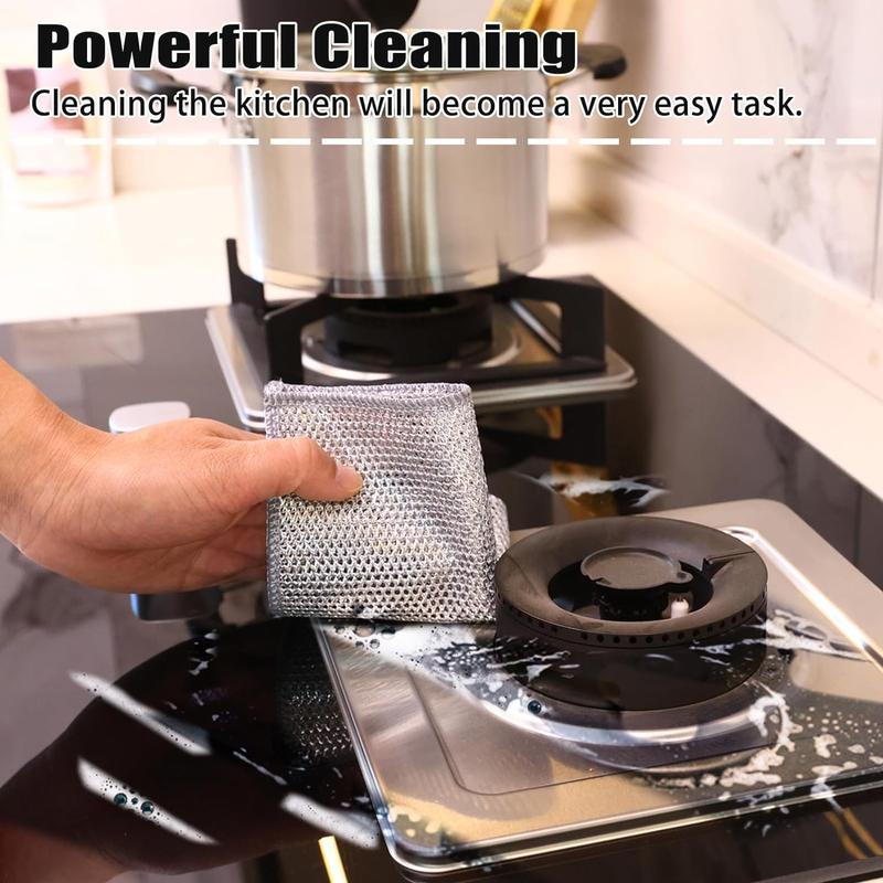 New Upgrade Steel Wire Dishcloth, Double-Layer Steel Wire Cleaning Cloth,Powerful Cleaning Non-Scratch Wire Dishcloth Rag for Cookware, Sinks, Dishes, Stove Tops Kitchen Traditional