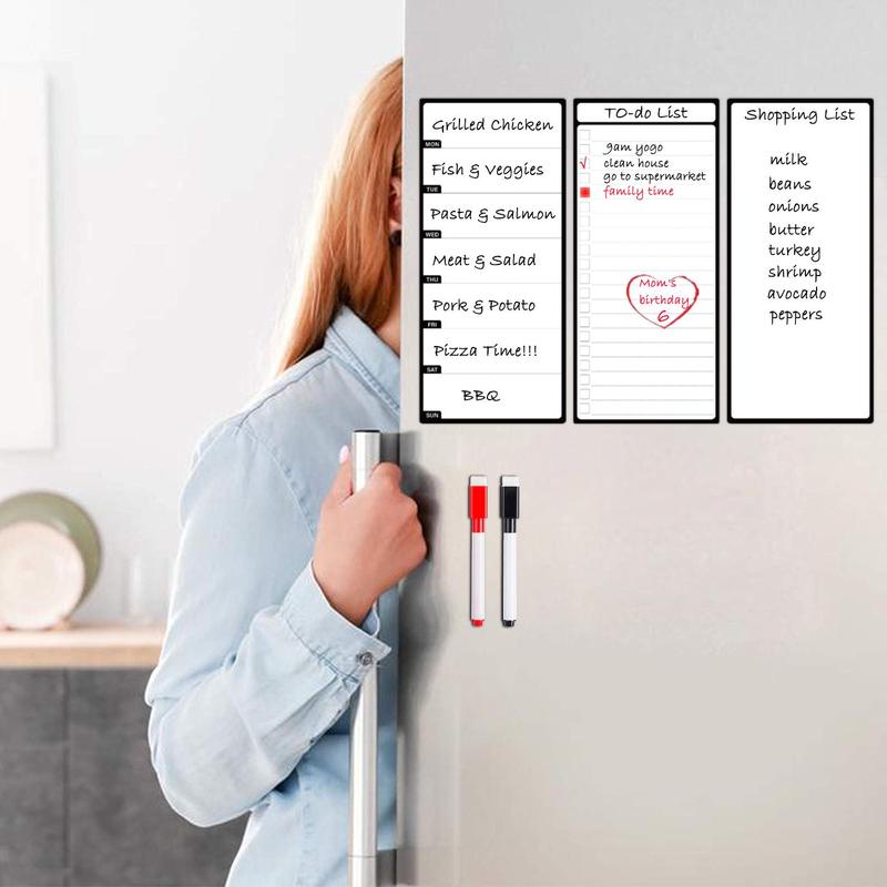 Magnetic Fridge Magnet with Marker, 3 Counts set Magnetic To Do List Board, Weekly Planner Board, Magnetic Menu Board, Shopping List Board, Home Decor